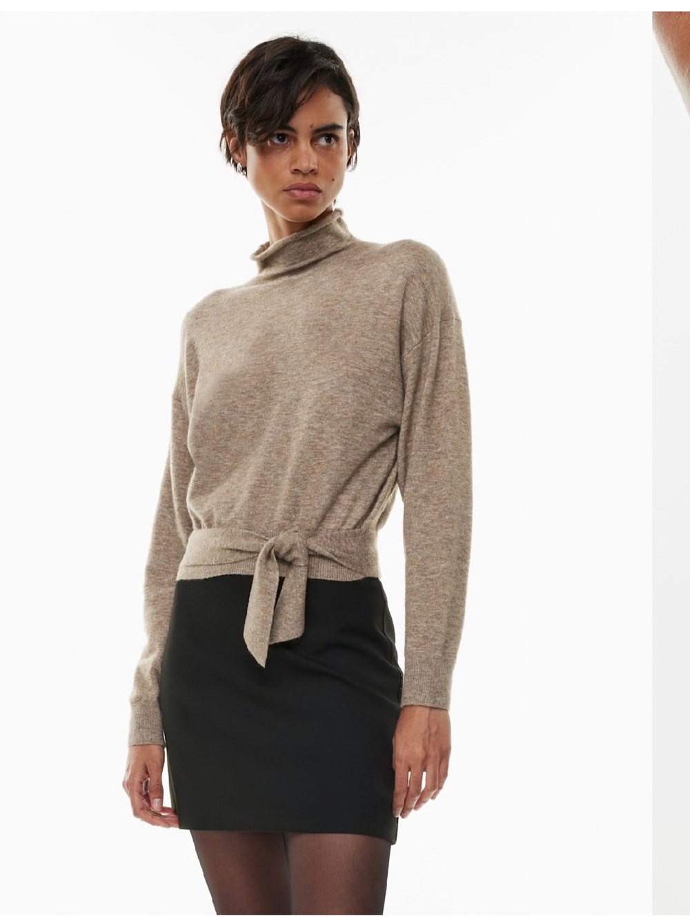 Wilfred Taupe Tie-Waist Turtleneck Sweater